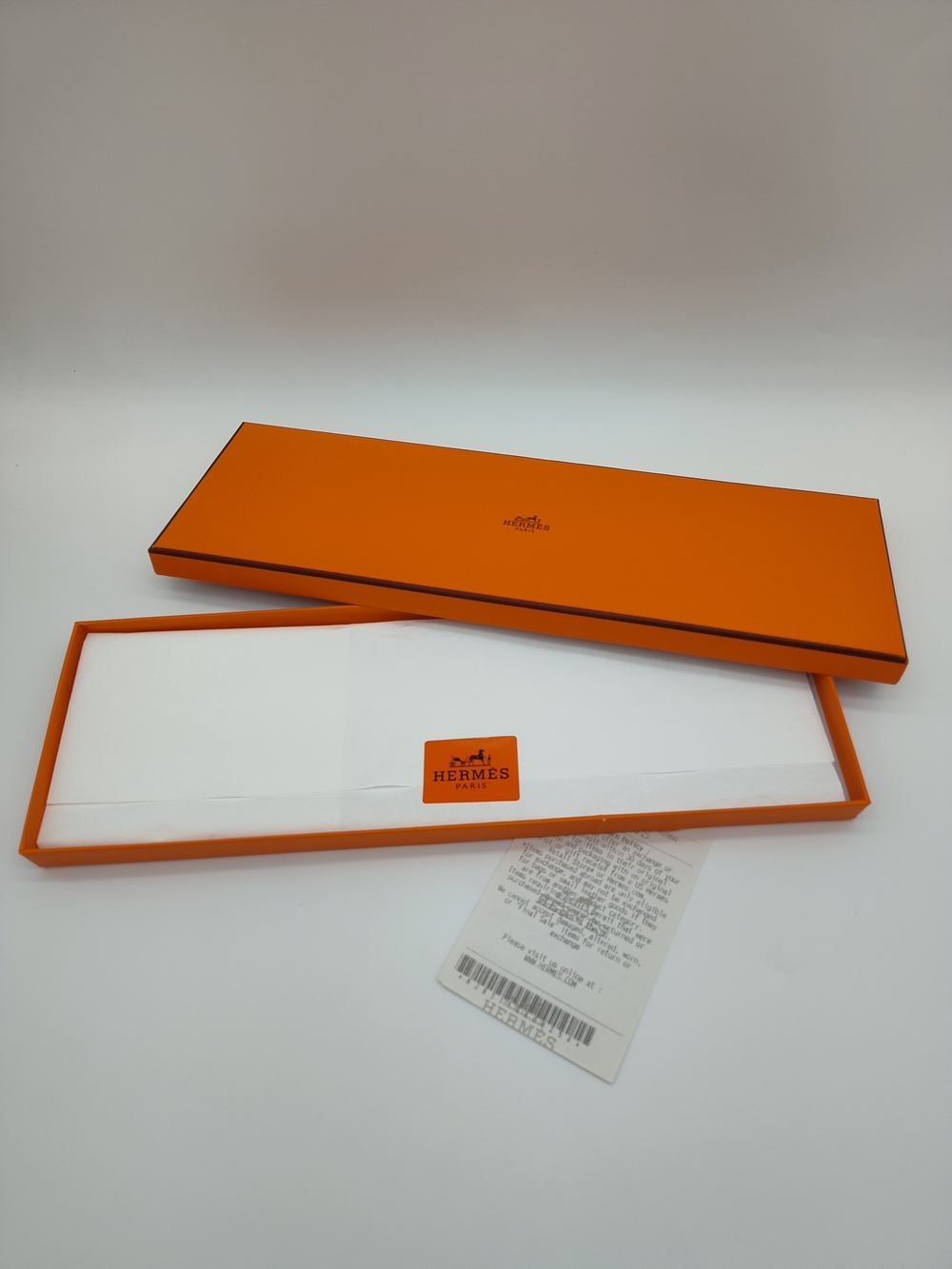 HERMÈS Paris Long Gift Box w Tissue Receipt Sleeve UV Verified Packaging 15in